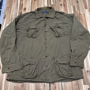 Polo Ralph Lauren Military Shirt Mens 2XL Green Long Sleeve Button Up Utility